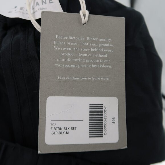 Everlane 100% Silk Black Shorts w White Stripe down sides Size Medium NWT - Picture 2 of 7